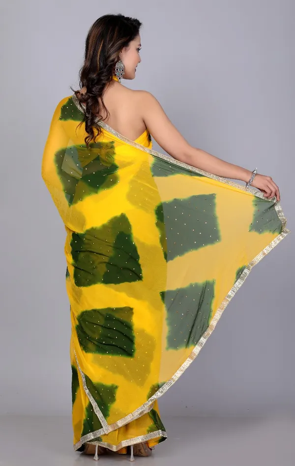 Yellow_Trendy_Chiffon_Printed_Printed_Leheriya_Check_Printed_Stone_Work_Sarees_For_Women