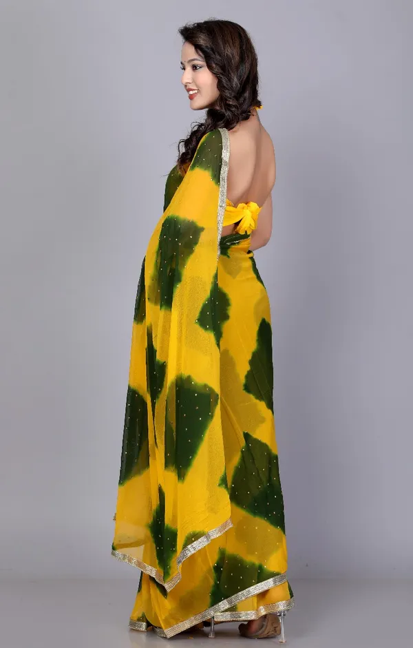Yellow_Trendy_Chiffon_Printed_Printed_Leheriya_Check_Printed_Stone_Work_Sarees_For_Women
