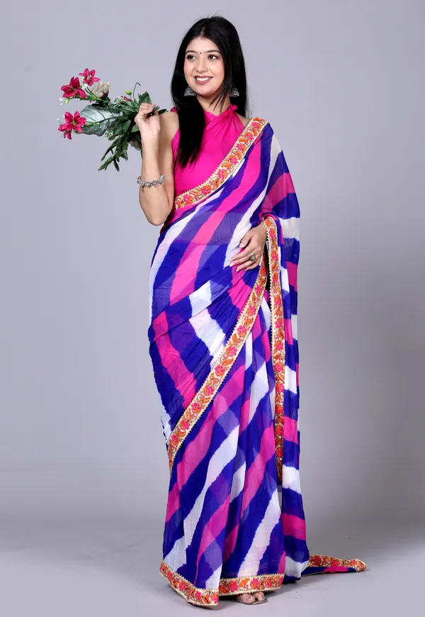 Pink_Pure_Chiffon_Leheriya_Embroidered_Border_Sarees_For_Women