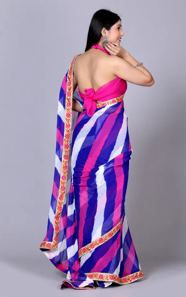 Pink_Pure_Chiffon_Leheriya_Embroidered_Border_Sarees_For_Women