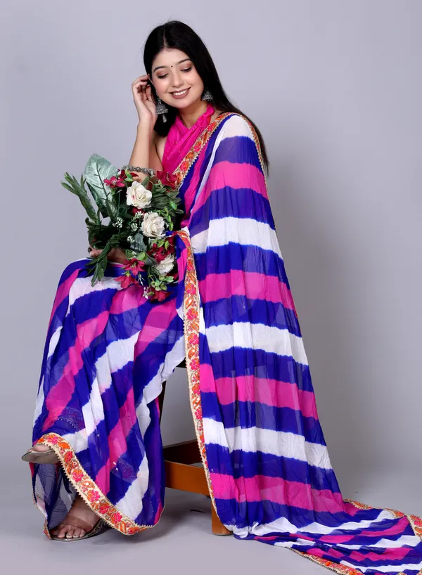 Pink_Pure_Chiffon_Leheriya_Embroidered_Border_Sarees_For_Women