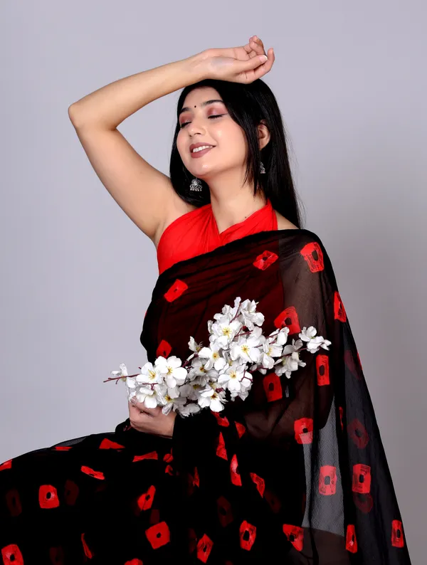 Black_Bandhani_Printed_Chiffon_Printed_Sarees_For_Women