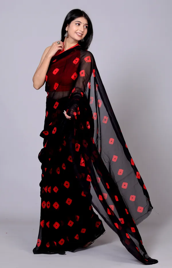 Black_Bandhani_Printed_Chiffon_Printed_Sarees_For_Women