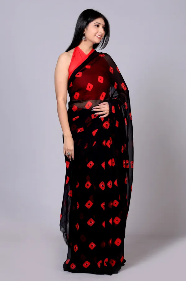 Black_Bandhani_Printed_Chiffon_Printed_Sarees_For_Women