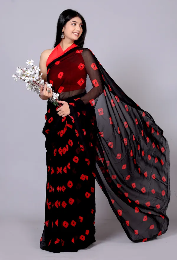 Black_Bandhani_Printed_Chiffon_Printed_Sarees_For_Women