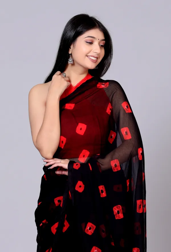Black_Bandhani_Printed_Chiffon_Printed_Sarees_For_Women