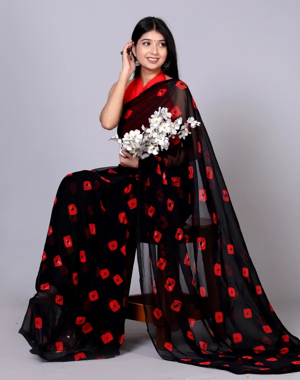 Black_Bandhani_Printed_Chiffon_Printed_Sarees_For_Women