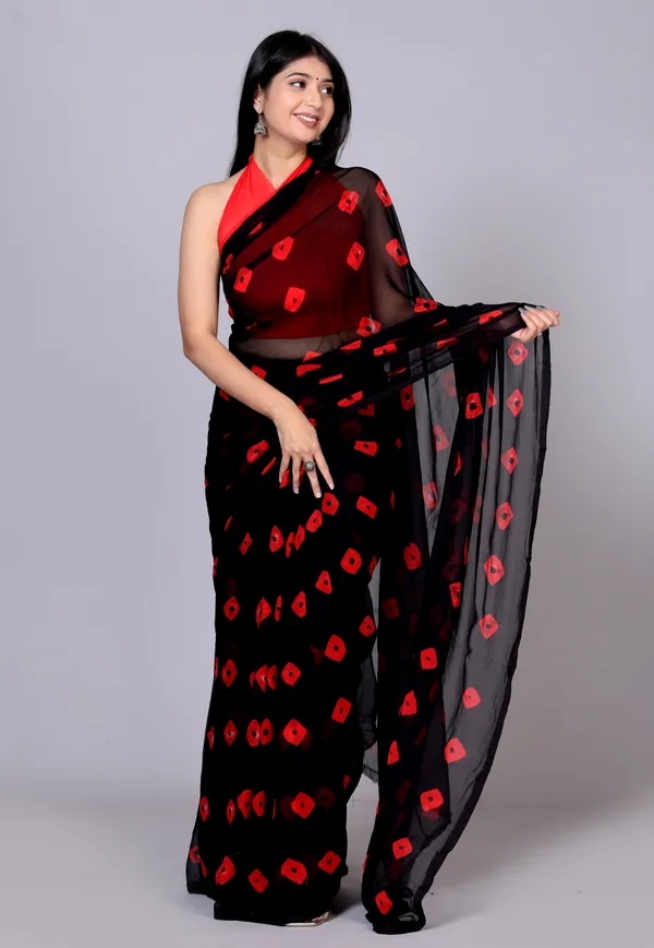 Black_Bandhani_Printed_Chiffon_Printed_Sarees_For_Women