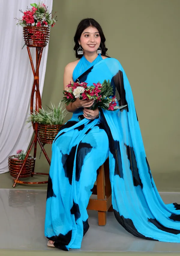 Black_Pure_Chiffon_Trendy_Checked_Leheriya_Chiffon_Sarees_For_Women