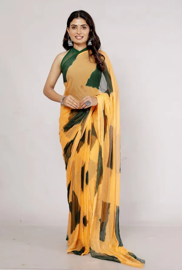 Green_Pure_Chiffon_Printed_Checked_Printed_Sarees_For_Women