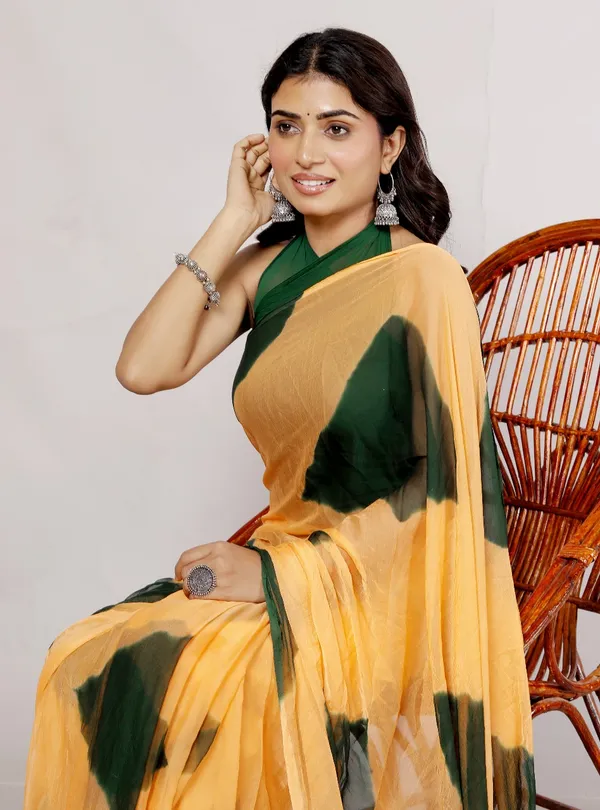 Green_Pure_Chiffon_Printed_Checked_Printed_Sarees_For_Women
