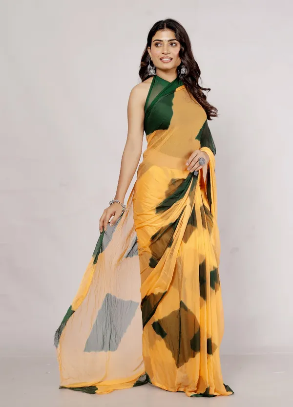 Green_Pure_Chiffon_Printed_Checked_Printed_Sarees_For_Women