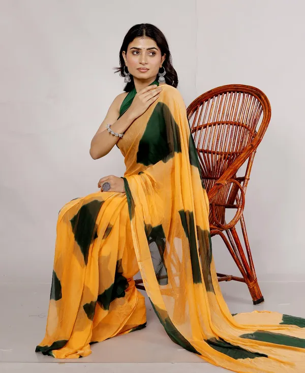 Green_Pure_Chiffon_Printed_Checked_Printed_Sarees_For_Women