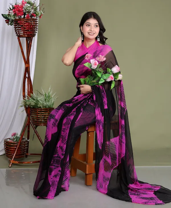 Black_Pure_Chiffon_Trendy_Shibrori_Leheriya_Chiffon_Sarees_For_Women
