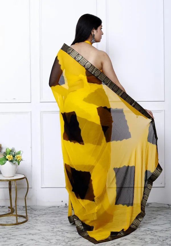 Yellow_Pure_Chiffon_Trendy_Checked_Border_Lace_Chiffon_Sarees_For_Women