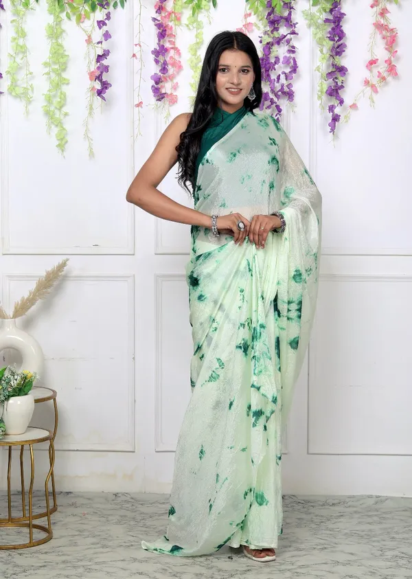 Green_Silk_Trendy_Checked_Shibori_Tie_And_Dye_Chiffon_Sarees_For_Women