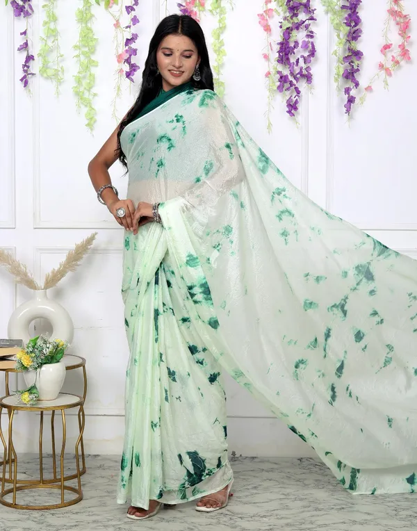 Green_Silk_Trendy_Checked_Shibori_Tie_And_Dye_Chiffon_Sarees_For_Women