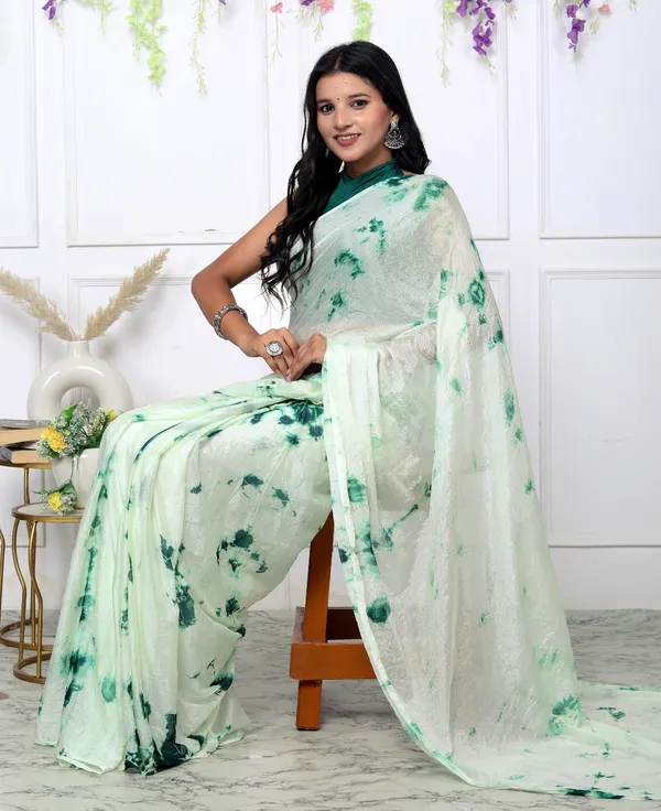Green_Silk_Trendy_Checked_Shibori_Tie_And_Dye_Chiffon_Sarees_For_Women