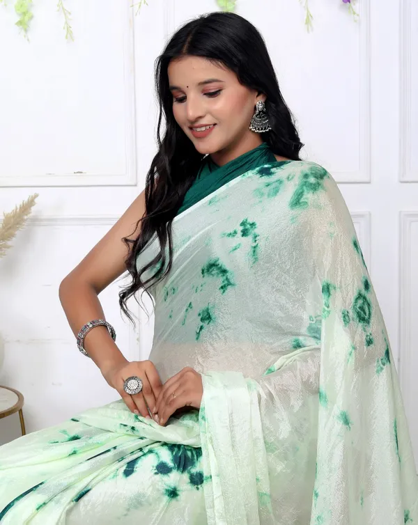 Green_Silk_Trendy_Checked_Shibori_Tie_And_Dye_Chiffon_Sarees_For_Women