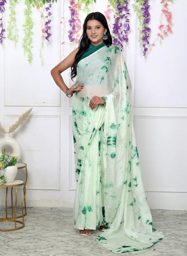 Green_Silk_Trendy_Checked_Shibori_Tie_And_Dye_Chiffon_Sarees_For_Women