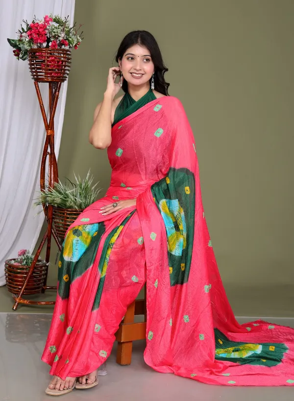 Pink_Pure_Chinon_Silk_Trendy_Bandhini_Chiffon_Sarees_For_Women