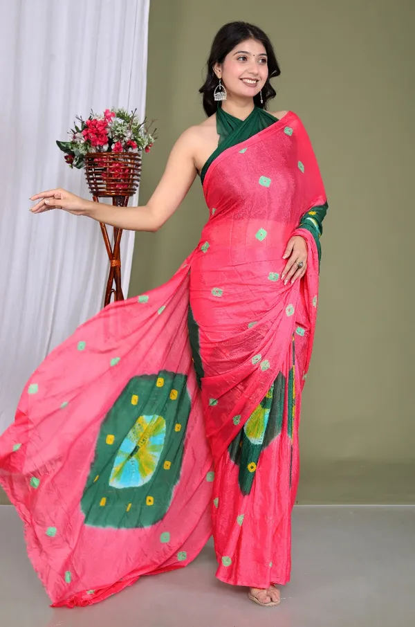 Pink_Pure_Chinon_Silk_Trendy_Bandhini_Chiffon_Sarees_For_Women