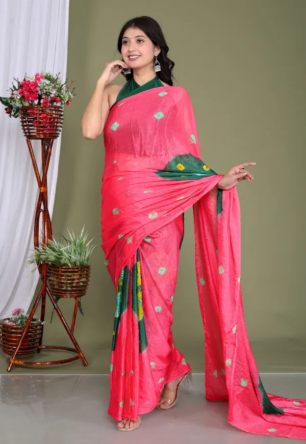 Pink_Pure_Chinon_Silk_Trendy_Bandhini_Chiffon_Sarees_For_Women