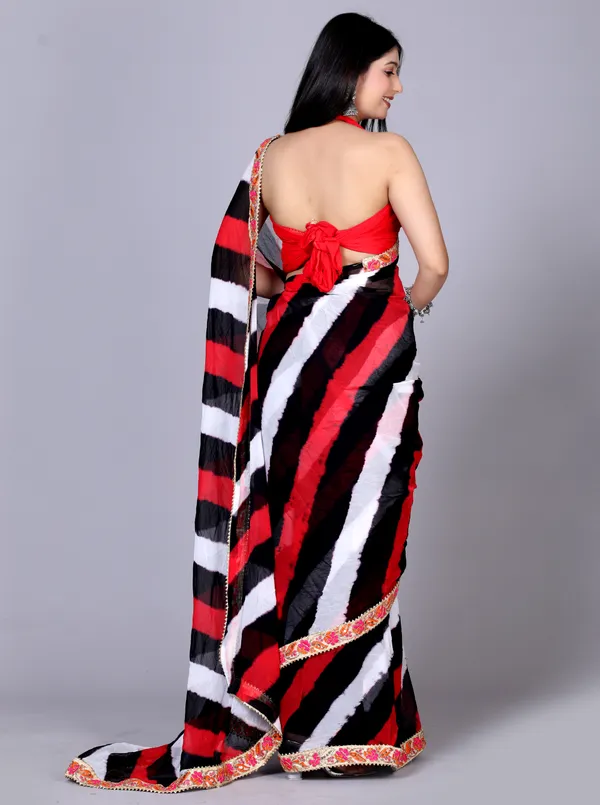 Black_Pure_Chiffon_Leheriya_Embroidered_Border_Sarees_For_Women