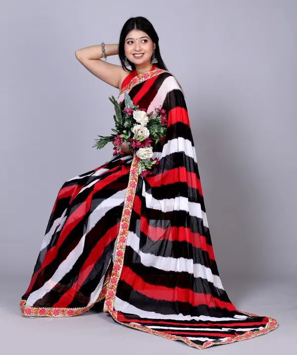 Black_Pure_Chiffon_Leheriya_Embroidered_Border_Sarees_For_Women