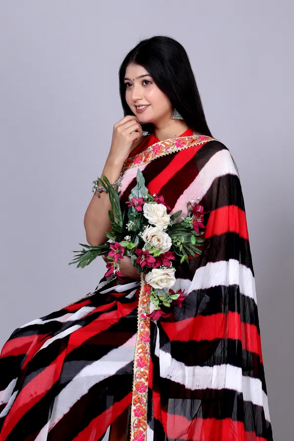 Black_Pure_Chiffon_Leheriya_Embroidered_Border_Sarees_For_Women