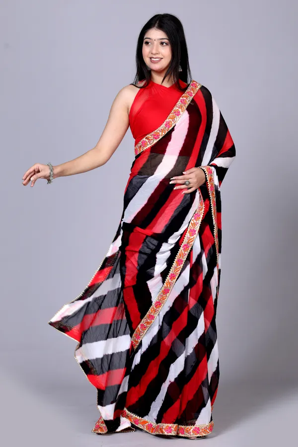 Black_Pure_Chiffon_Leheriya_Embroidered_Border_Sarees_For_Women