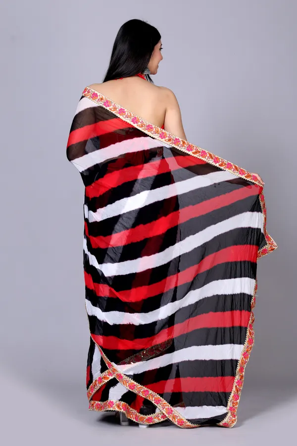 Black_Pure_Chiffon_Leheriya_Embroidered_Border_Sarees_For_Women