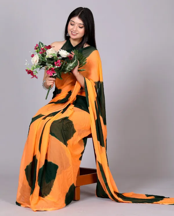 Peach_Pure_Chiffon_Trendy_Checked_Leheriya_Chiffon_Sarees_For_Women