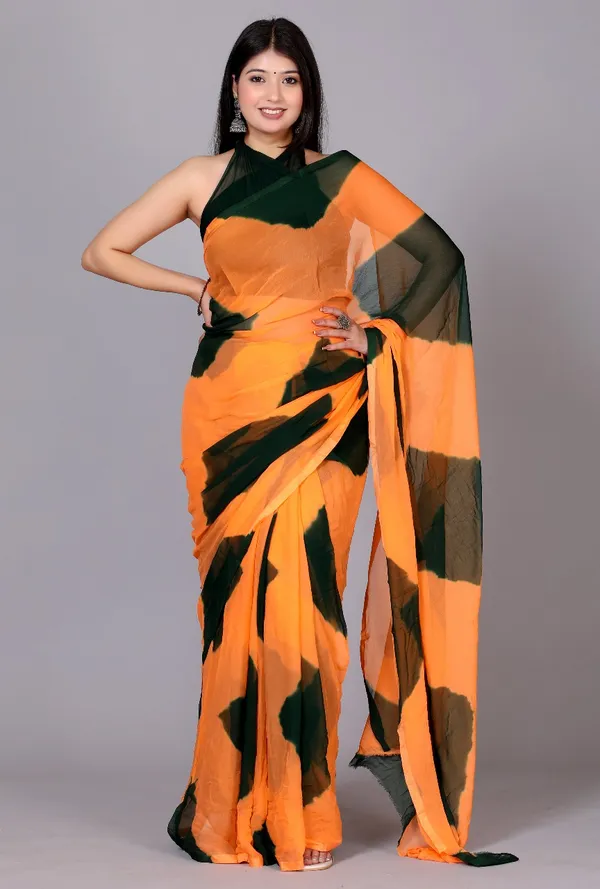Peach_Pure_Chiffon_Trendy_Checked_Leheriya_Chiffon_Sarees_For_Women