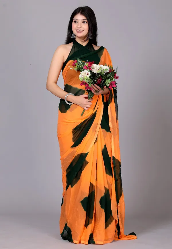 Peach_Pure_Chiffon_Trendy_Checked_Leheriya_Chiffon_Sarees_For_Women