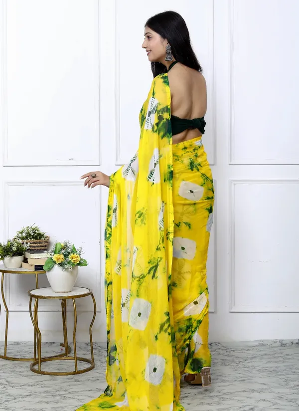 Gold_Pure_Chiffon_Trendy_Checked_Bandhini_Chiffon_Sarees_For_Women
