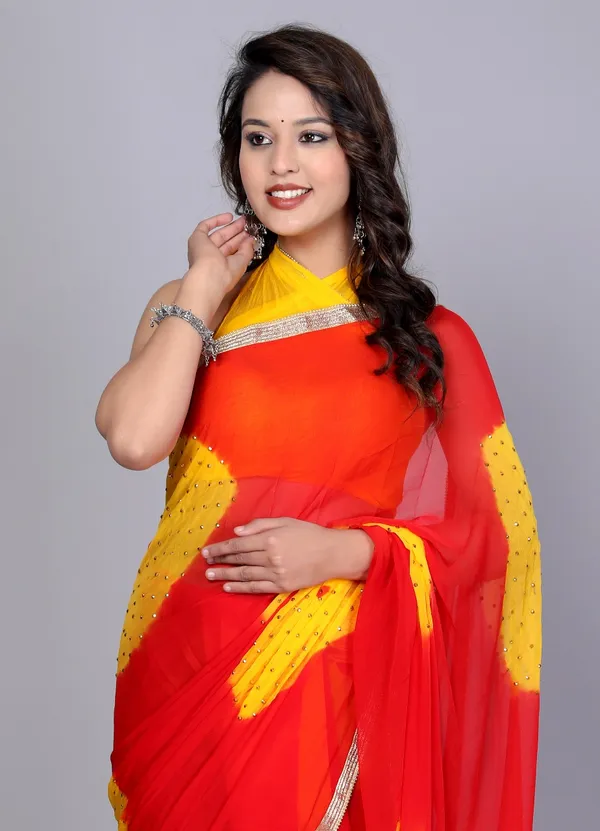 Red_Trendy_Chiffon_Printed_Printed_Bandhini_Check_Printed_Stone_Work_Sarees_For_Women