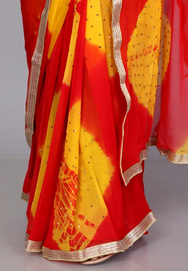 Red_Trendy_Chiffon_Printed_Printed_Bandhini_Check_Printed_Stone_Work_Sarees_For_Women