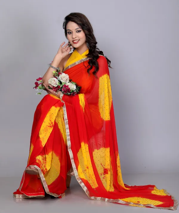 Red_Trendy_Chiffon_Printed_Printed_Bandhini_Check_Printed_Stone_Work_Sarees_For_Women