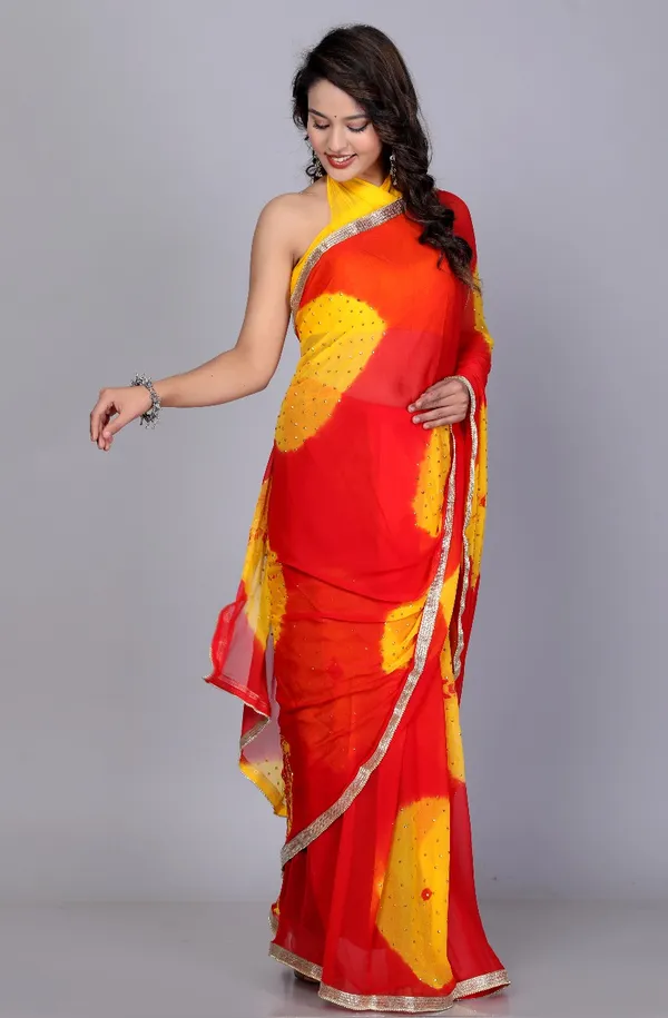 Red_Trendy_Chiffon_Printed_Printed_Bandhini_Check_Printed_Stone_Work_Sarees_For_Women