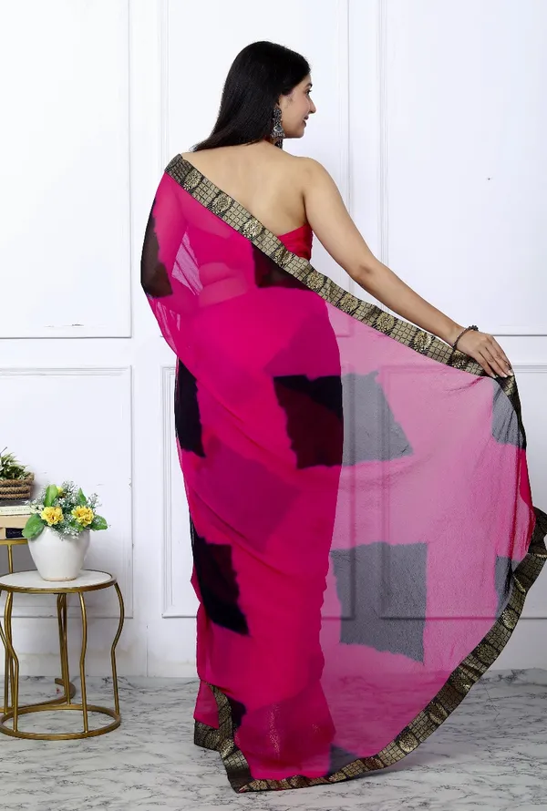 Pink_Pure_Chiffon_Trendy_Checked_Border_Lace_Chiffon_Sarees_For_Women