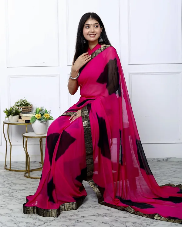 Pink_Pure_Chiffon_Trendy_Checked_Border_Lace_Chiffon_Sarees_For_Women