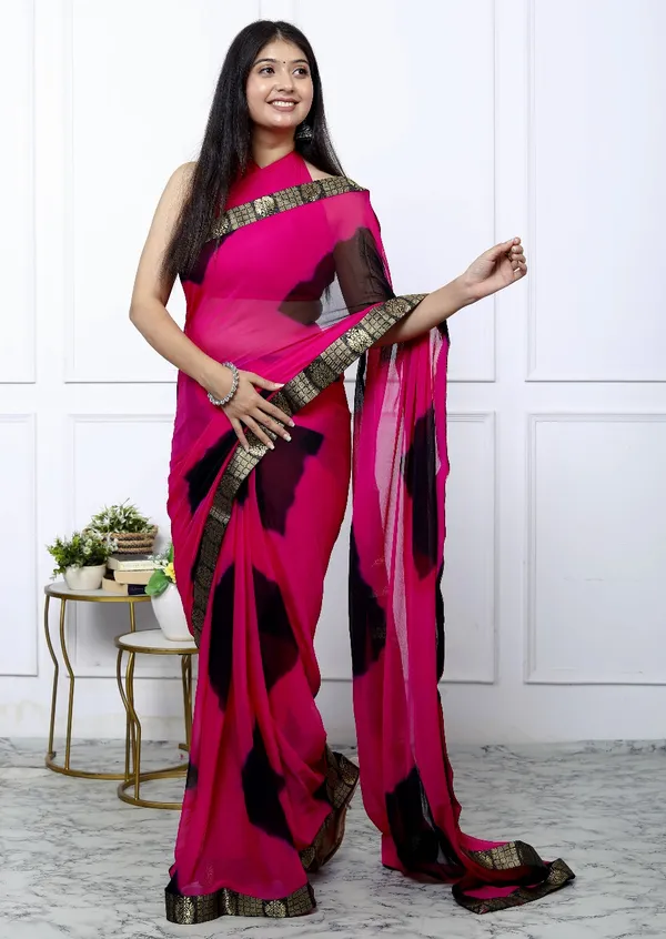 Pink_Pure_Chiffon_Trendy_Checked_Border_Lace_Chiffon_Sarees_For_Women