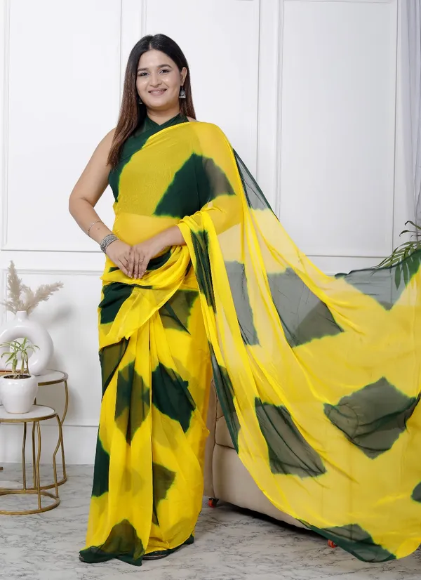 Green_Pure_Chiffon_Printed_Checked_Printed_Sarees_For_Women