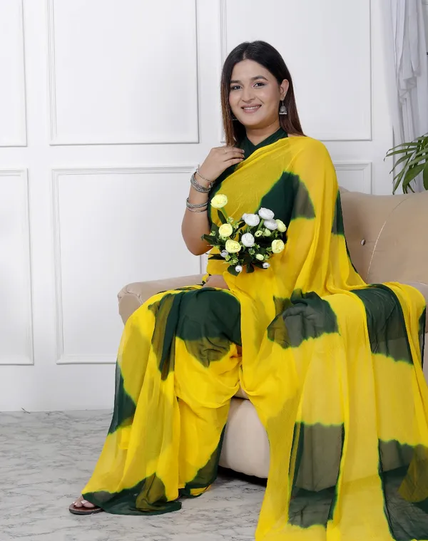 Green_Pure_Chiffon_Printed_Checked_Printed_Sarees_For_Women