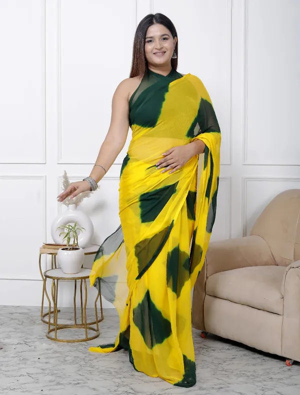 Green_Pure_Chiffon_Printed_Checked_Printed_Sarees_For_Women
