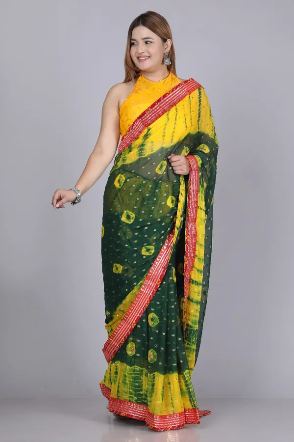 Green_Pure_Chiffon_Printed_Bandhani_Printed_Stone_Work_Sarees_For_Women