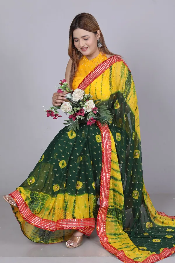 Green_Pure_Chiffon_Printed_Bandhani_Printed_Stone_Work_Sarees_For_Women