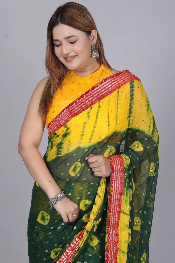 Green_Pure_Chiffon_Printed_Bandhani_Printed_Stone_Work_Sarees_For_Women
