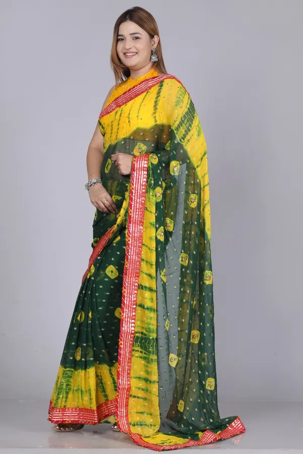 Green_Pure_Chiffon_Printed_Bandhani_Printed_Stone_Work_Sarees_For_Women